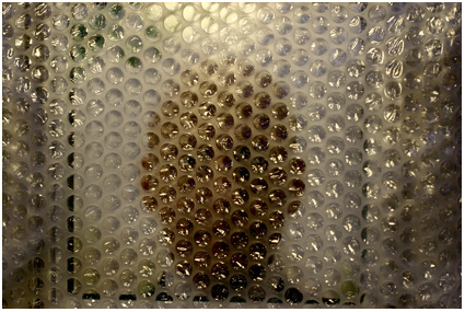 man in bubbeltjespapier
